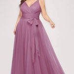 Ever Pretty BURGUNDY Plus Size Double V Neck Maxi Tulle Dress Photo 0
