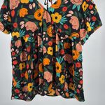 Entro  Floral babydoll Blouse M Black Orange Yellow Green colorful flowy silky Photo 6