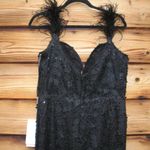 Mac Duggal 20889 Womens Black Sheer Applique Bustier Gown with Feather Straps Photo 10