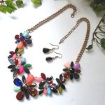 Stunning Multi Color Flower Necklace Set Gold Photo 1