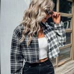 SheIn Women’s Plaid Flannel Drop Shoulder Crop Shirt M Photo 2