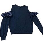 Clu Womens Navy Blue Off the Shoulder Sweater Top Sz M Ruffle sleeves Size M Photo 0