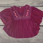 Japna  Flowy Top Hippie Boho Shirt Maroon Embroidered Womens M Batwing Dohlman Photo 0