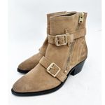All Saints Lior Suede Leather Zip Western Block Heel Ankle Booties Desert Tan 36 Size 6 Photo 1
