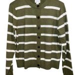 Caslon  Olive and White Striped Cardigan size Small Photo 0