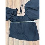ON 34th Linen Blend Black Puff Sleeve Peasant Top M Open Back Size 8 Photo 4