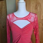 Y2k Coral Pink Sheer Lace Bolero Style Top Bell Sleeves Size M Photo 1