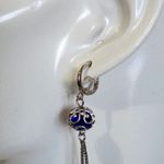 Silver Stainless Steel and Blue Ball Drop Earrings Photo 2