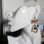 Tricolor Gold Drop Filigree Earrings Butterfly with Virgin Mary Photo 7