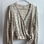 American Eagle AEO  Outfitters Womens large Floral Cream LS long sleeve faux wrap Photo 0