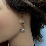 925 Silver Dangle Pearl Moon Earrings Minimalist Modern Handmade in Mexico Photo 2