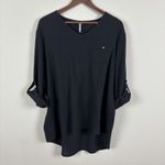 Lulu B Top Womens 1X Black Gauze Long Tabbed‎ 3/4 Sleeve Relaxed Coastal Resort Photo 2