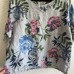 Laura Bianchi Women’s 100% Linen Gray Floral Shirt Made In Italy Size‎ Large Photo 8
