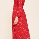 Tara Jarmon Red Midi Dress Women’s Long Sleeve Ruffled Button Front Floral 36 Orange Photo 1