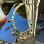 Handmade Elegant Green and Gold Beaded Pearl Necklace Photo 5