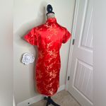 NTM: Vintage Golden Dragon Silk Red & Gold Floral Cheongsam Quito Dress Sz L Photo 14