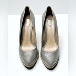 Schutz Silver Linen Blend Platform Espadrille Wedge Heel Shoes Size 7 Photo 1