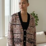 R FASHION Apparel Thread Textured Knit Cardigan Sweater Jacket Fringe Size L/XL Black Size L Photo 3