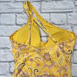 Sanctuary  Women's Yellow Paisley Asymmetrical Shoulder One-Piece Swim Size L New Photo 5