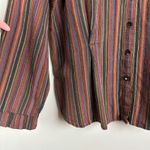 Flax Shirt Womens Large Multicolor Striped Button Up Long Sleeve Pleated Cotton Photo 3
