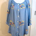 NWT FIG & FLOWER All Over Embroidered Button Front Lightweight Top Blue Sz L 💚 Size L Photo 10