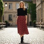 Vintage Lord & Taylor Skirt 4 Red Black Houndstooth Horse Pleated Equestrian 90s Photo 3