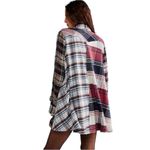 Free People  Penny Plaid Mini Shirtdress Embellished Red Blue Beaded size Medium Photo 2