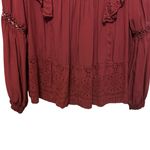 Knox Rose Y2K  Women Boho Top L Maroon‎ Ruffle Eyelet Babydoll Cottage Romantic Photo 6
