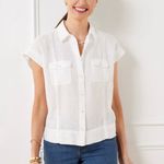 Talbots  Extended Shoulder Linen Collar Short Shirt Button Down Medium White Photo 2
