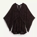 ZARA  linen dress mini bohemian hippie Chic brown Dress with Paisley Pattern Photo 6