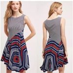 Maeve Anthropologie  Cameron Blue/Orange/White Asymmetrical Dress Size S Photo 1