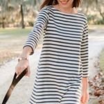 Lake Pajamas Breton Stripes 3/4 Sleeve Mini Dress Navy Blue White Medium M Photo 0