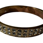 Gold Tone Bangle Bracelet Clear Crystal Rhinestone Double Row Statement Fashion Photo 0