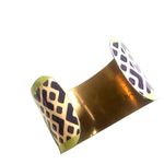 Vintage Brass Enamel Wide Cuff Bracelet ā Navy, Cream & Lime Green Geometric Des Photo 8