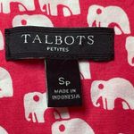 Talbots Petite Small White Pink Elephant Print Top Blouse Button Roll-Tab Cotton Photo 5