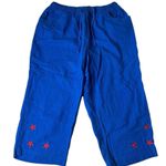 Quacker Factory  Linen Blend Blue Red Stars Bling USA Shirt & Capri Outfit Size L Photo 7