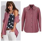 CAbi Pink and Blue Striped Regatta Casual Button Down Shirt Shacket Photo 1