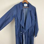 1 Sunset Lane Jacket Womens Large Blue Chambray Duster Draped Open Front Cinched Photo 5