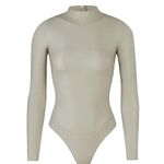SKIMS cement  faux leather long sleeve bodysuit | shimmery cream bodysuit Photo 0