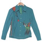 Johnny Was 3J Workshop Peacock and Floral Embroidered Button Down Top medium Photo 0