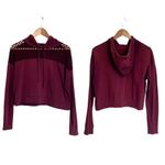 Forever 21  Maroon Mesh Cut Out Cropped Pullover Hoodie Shirt S Photo 15