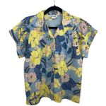 Blair Vtg Women's Shirt Floral Short Sleeve Small Button Up Blue Yellow Tropical Photo 0