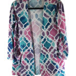 LuLaRoe  Caroline Cardigan Open Front Geometric Blue Pink S Photo 0