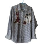 Quacker Factory Women Holiday Striped Shirt Santa Snowman Christmas Size XL Blue Photo 8