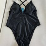 Cupshe  Deep V-Wire Cross Back Cheeky One Piece Swimsuit Size Large Black Photo 8