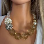 ZARA  Gold and Cream Statement Necklace with Crystal Accents Photo 12