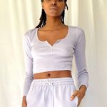 Aritzia TNA White Waffle Scoopneck Longsleeve Photo 0