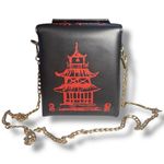 NWOT Women’s QiMing Tower Print Chinese Takeout Box Crossbody Novelty Purse Black Photo 0