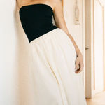 Paper Heart  Strapless Black Cream Colorblock Midi Maxi Dress Size Large Photo 0