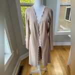 Cable & Gauge  Neutral Taupe Ribbed Cotton Nylon Scalloped Hem Open Cardigan M Photo 5